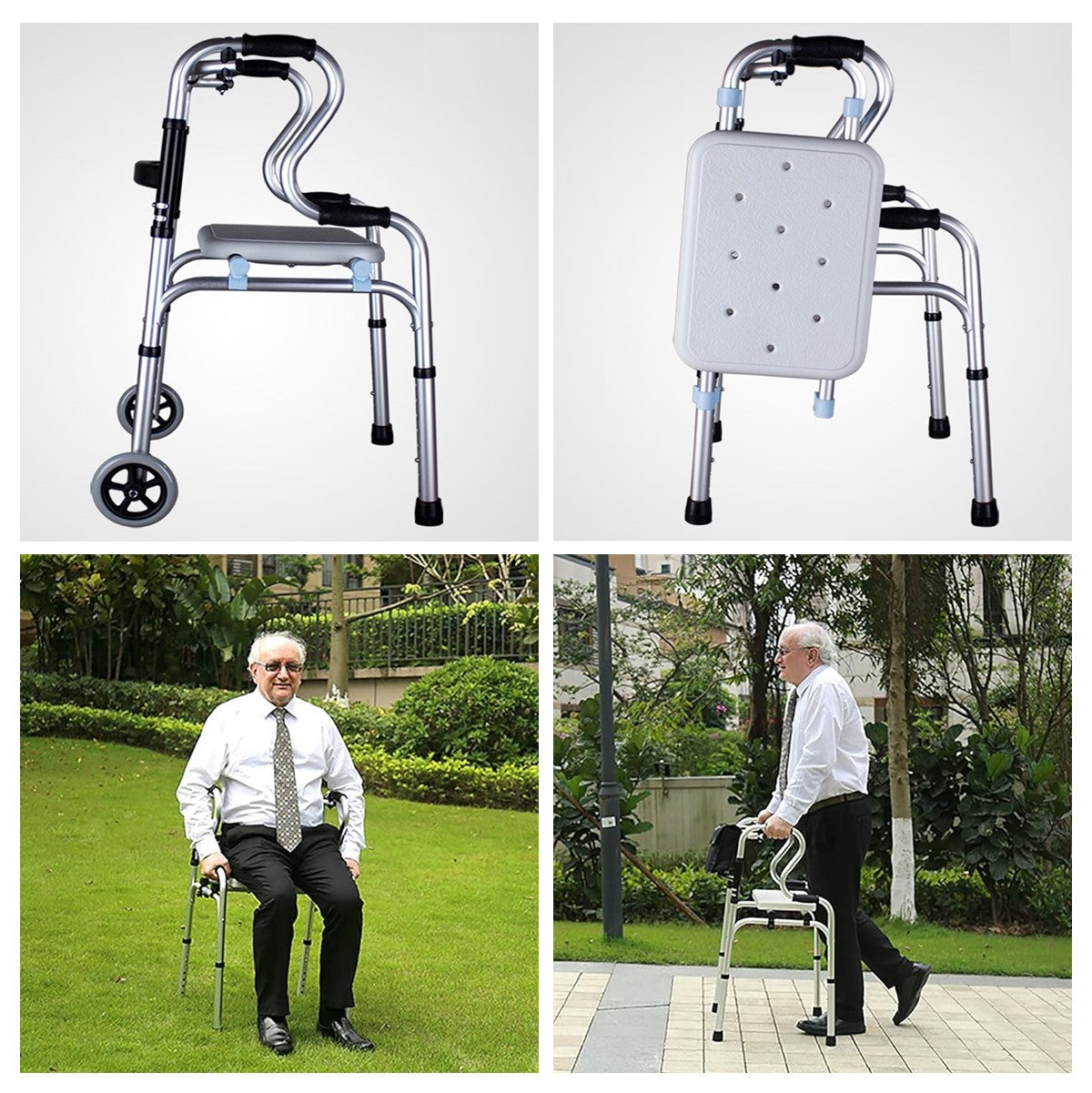 3 in 1 Adjustable Foldable Elderly Walking Frame Toilet Support with Shower Board and Wheels