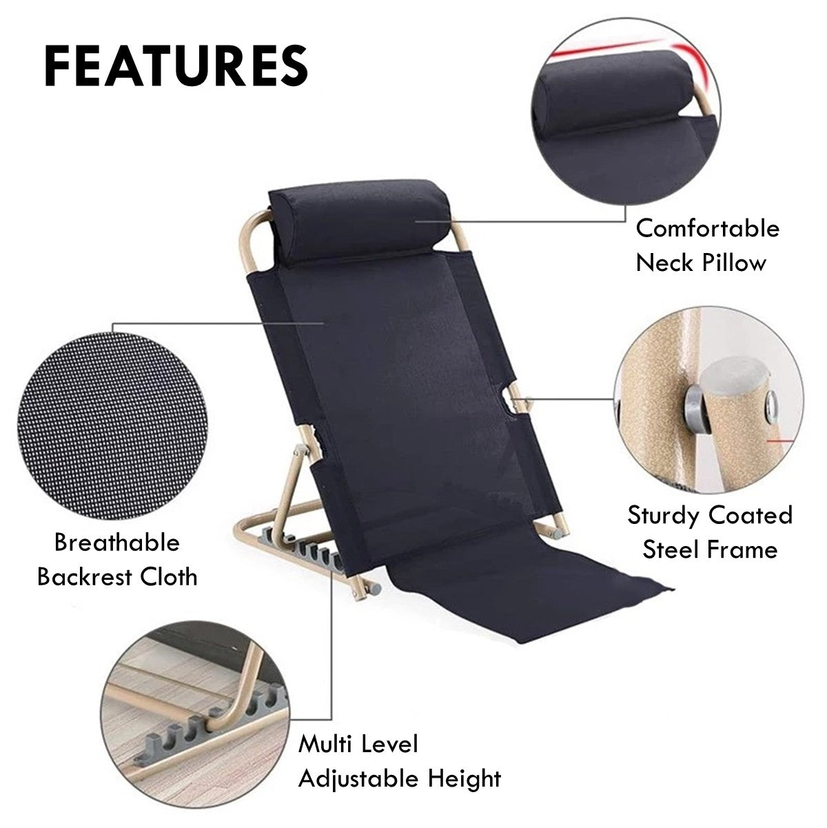 Foldable Reclining Backrest Lazy Chair Adjustable Angle Foldable Back Support