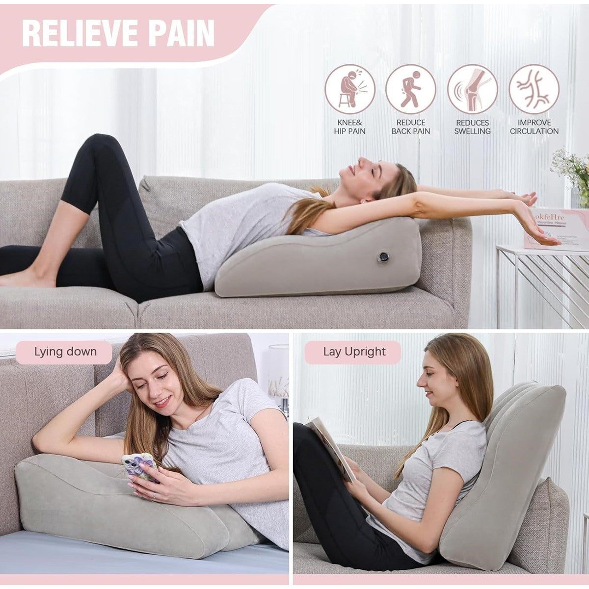 Inflatable Leg Support Pillow, Leg Elevation Pillow for Sleeping, Swelling, Rest, Reading