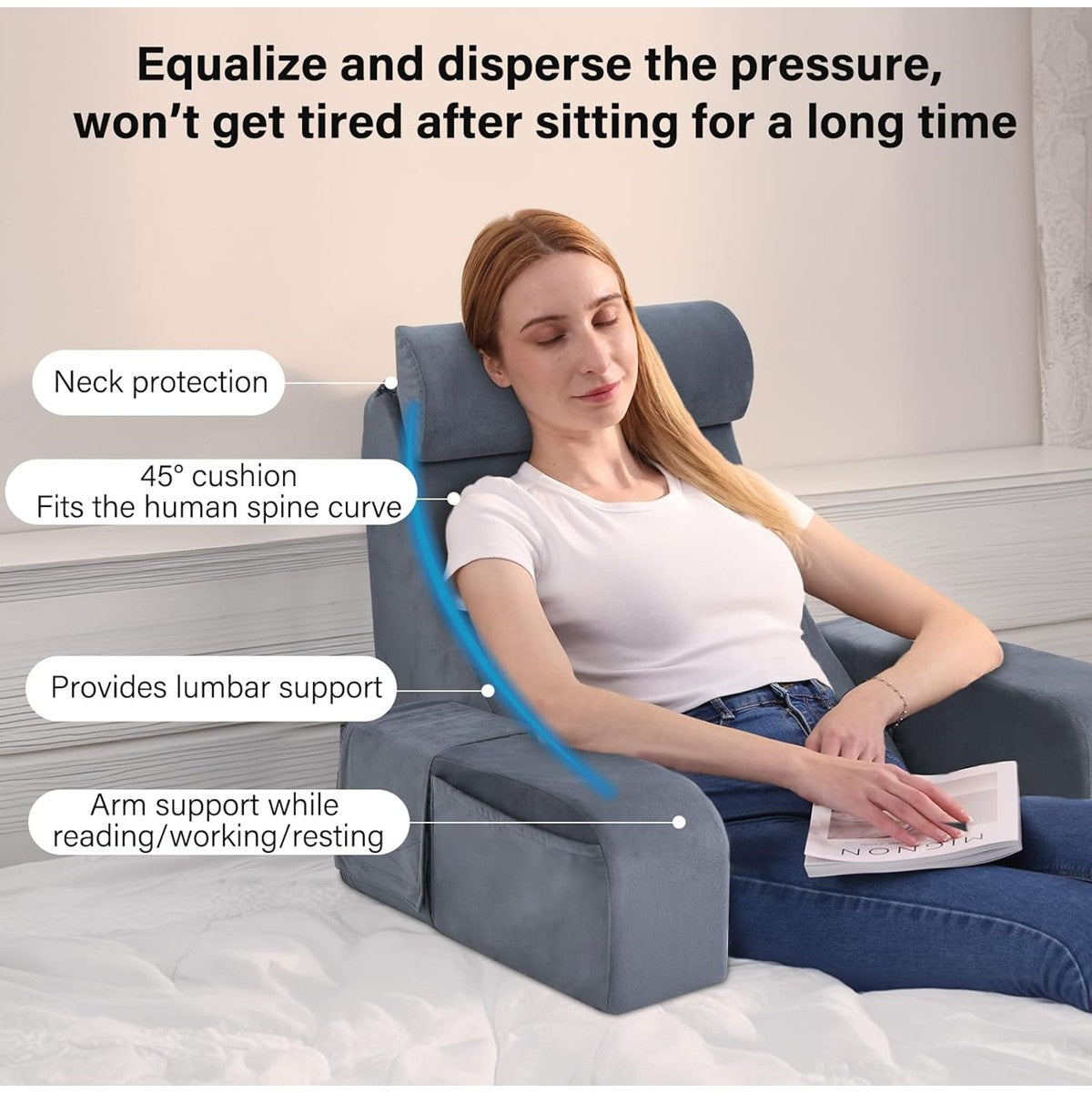 Back Pillow With Armrests, Ergonomic Back Support Cushion For Bed Chair, Back Cushion For Watching TV/Reading/Resting