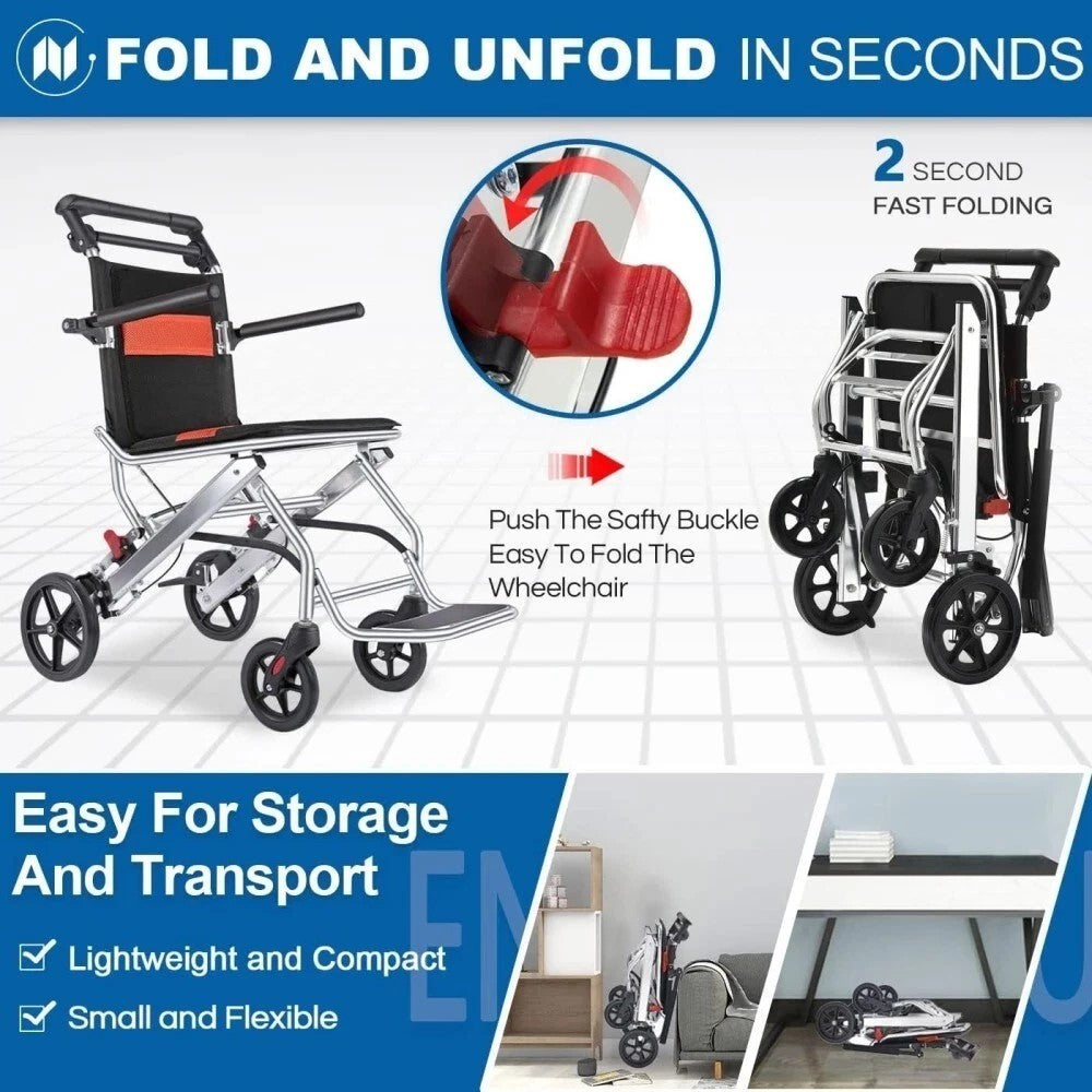 Lightweight Foldable Travel Wheelchair Aluminum Alloy Portable Pushchair