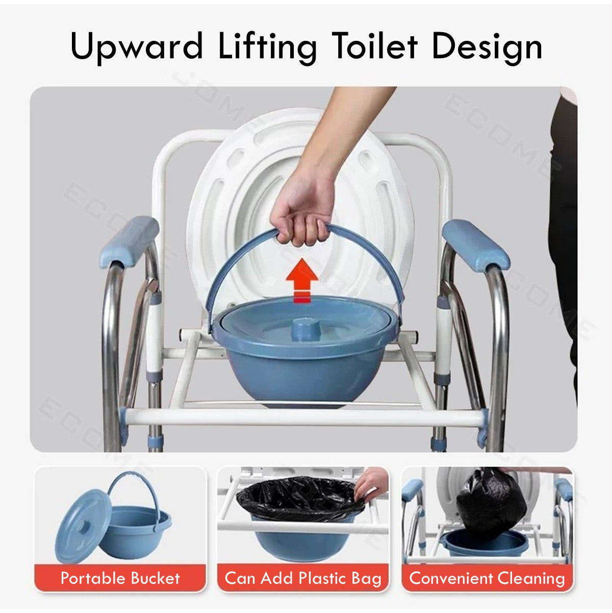 Portable Potty Chair Toilet Foldable Adjustable Commodes Chair Close Stool Chamber Pot Stainless Steel