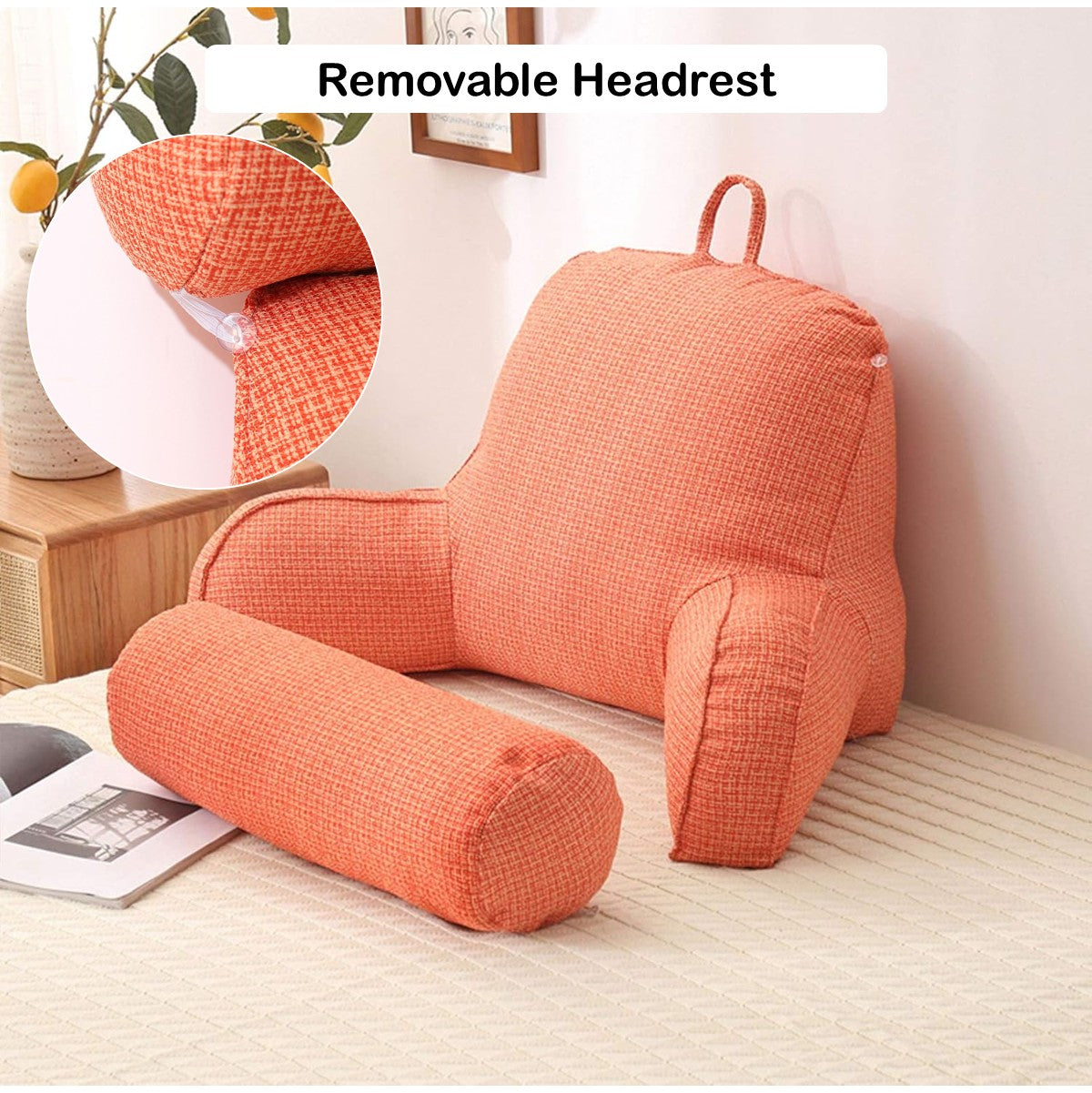 Large Memory Foam Backrest Pillow With Support Arms And Detachable Neck Pillow