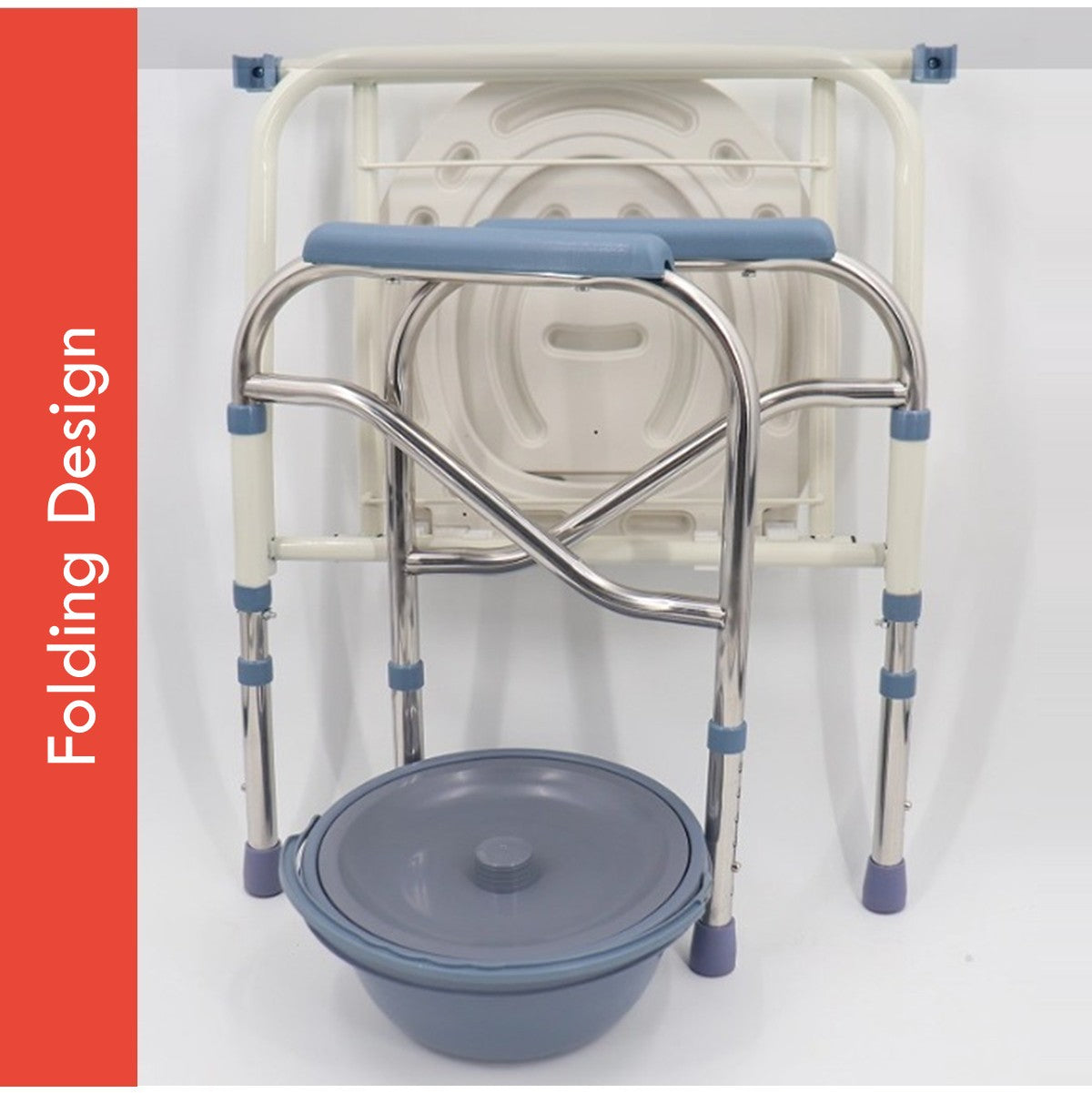 Portable Potty Chair Toilet Foldable Adjustable Commodes Chair Close Stool Chamber Pot Stainless Steel