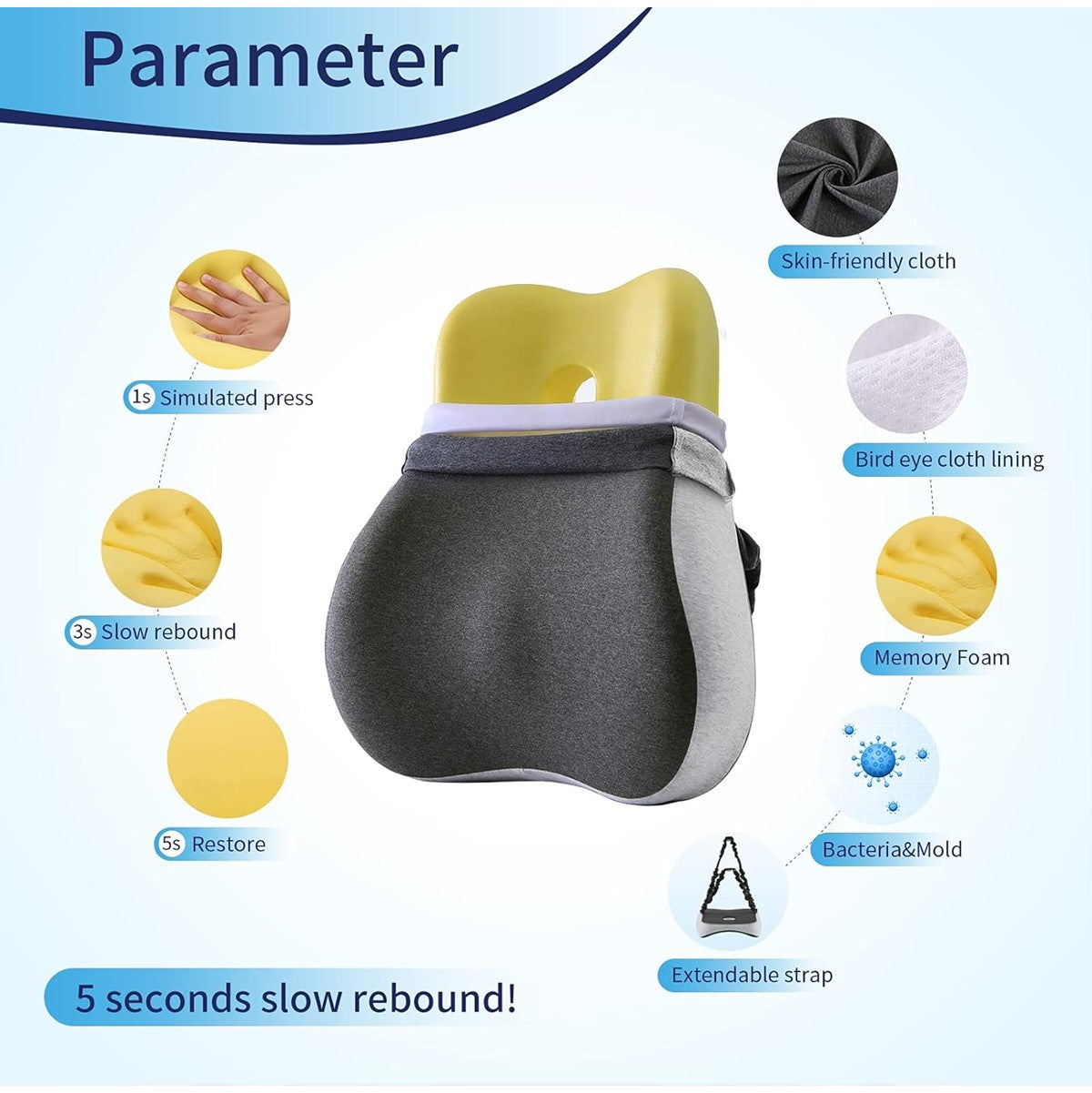 Memory Foam Back Lumbar Support Seat Cushion Pad Pillow
