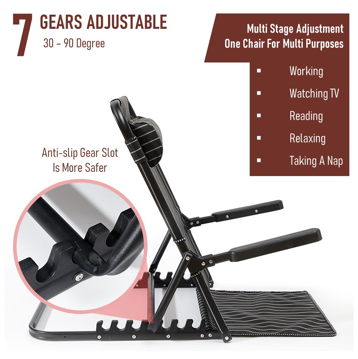Foldable Reclining Backrest with Armrests