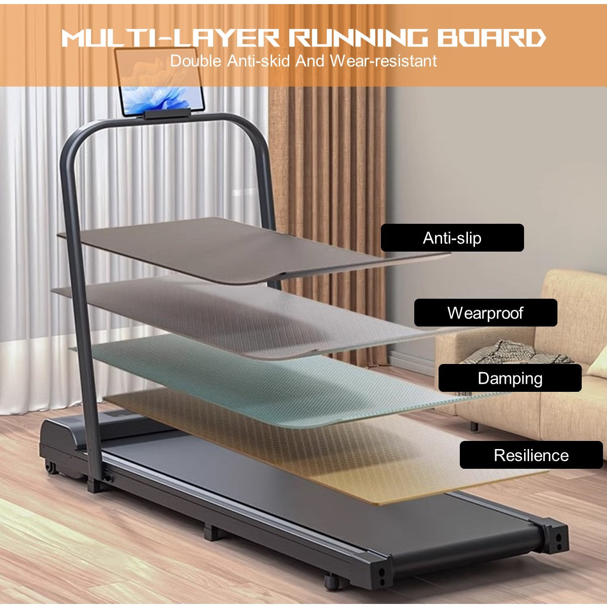 Foldable Electric Treadmill Compact Space-Saving Running Machine Walking Pad