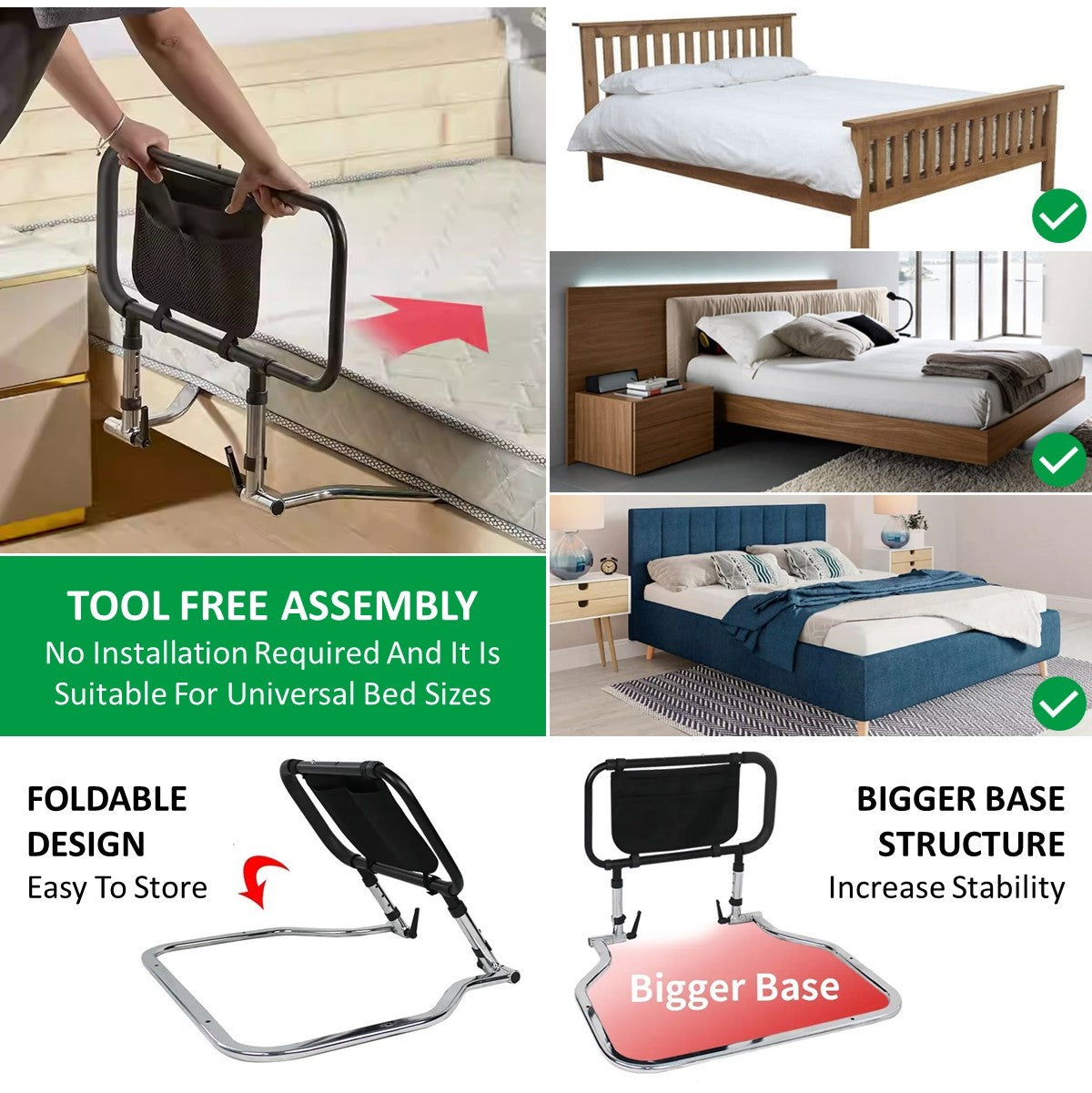 Bedside Armrest Grab Bar Safety Handrail With Extendable Armrest