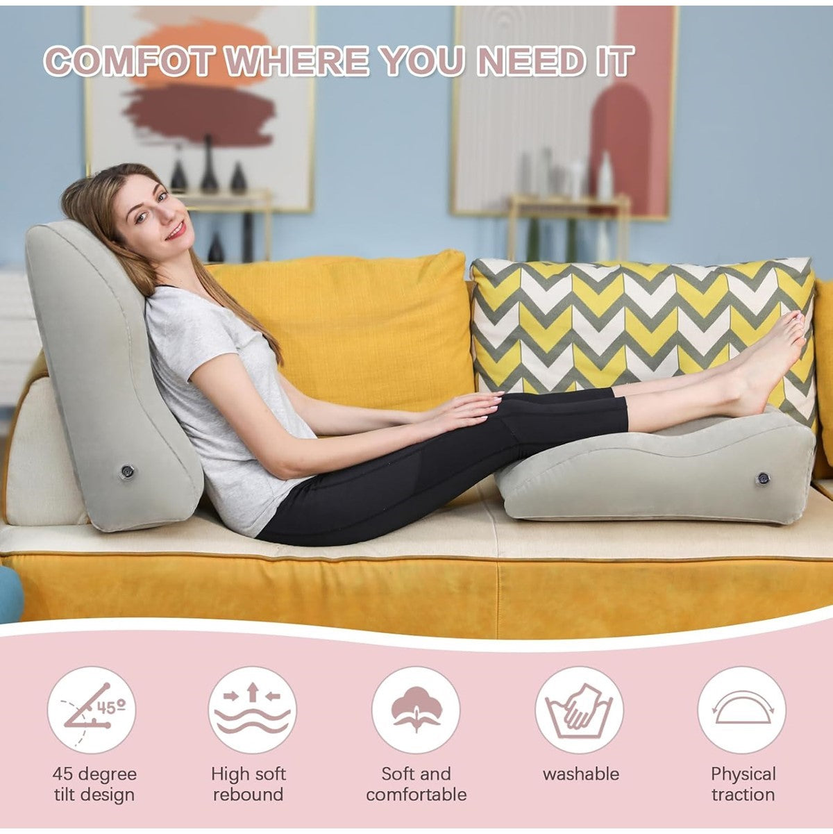 Inflatable Leg Support Pillow, Leg Elevation Pillow for Sleeping, Swelling, Rest, Reading