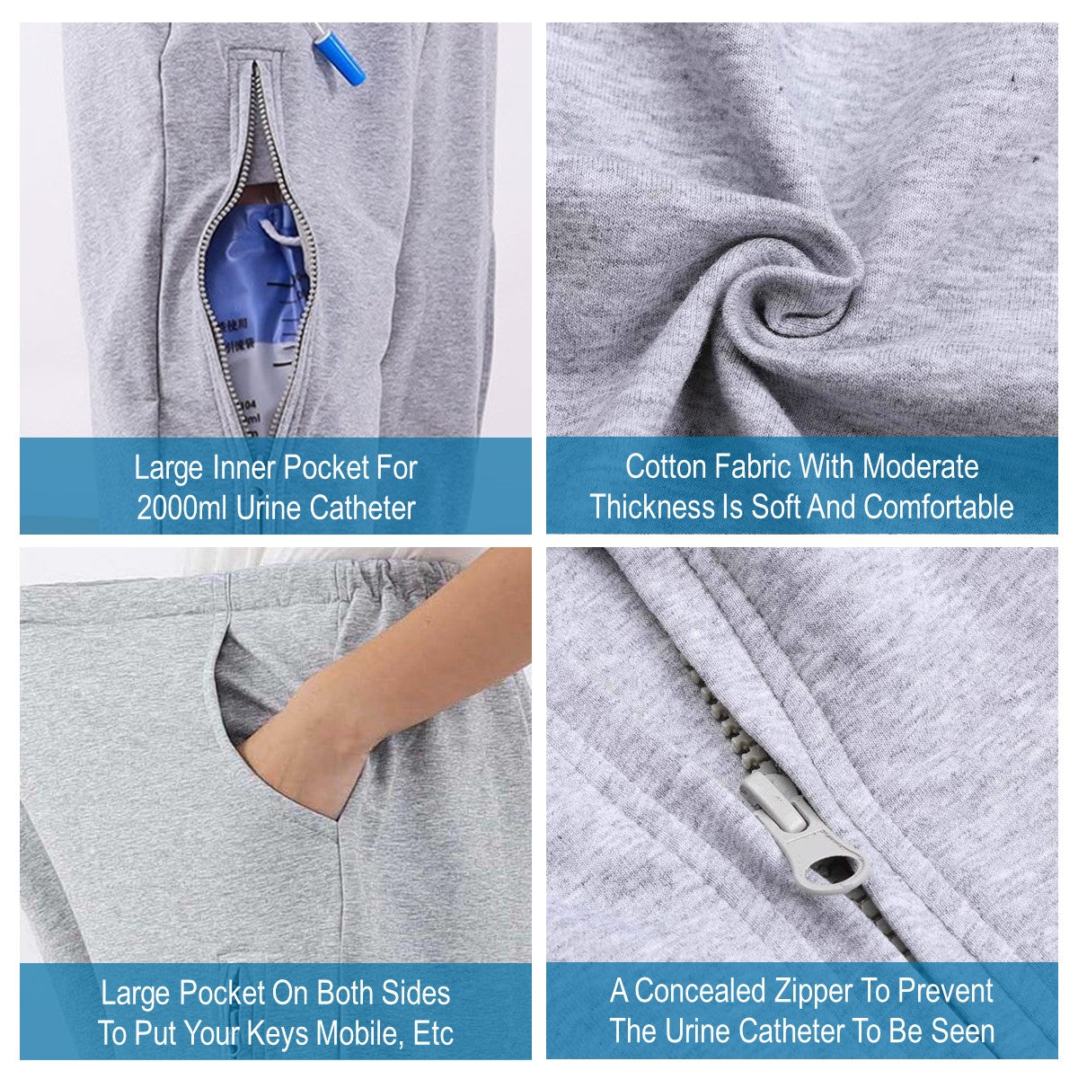 Urine Catheter Pants Incontinence Pants Trousers With Hidden Urine Bag (1 Side)