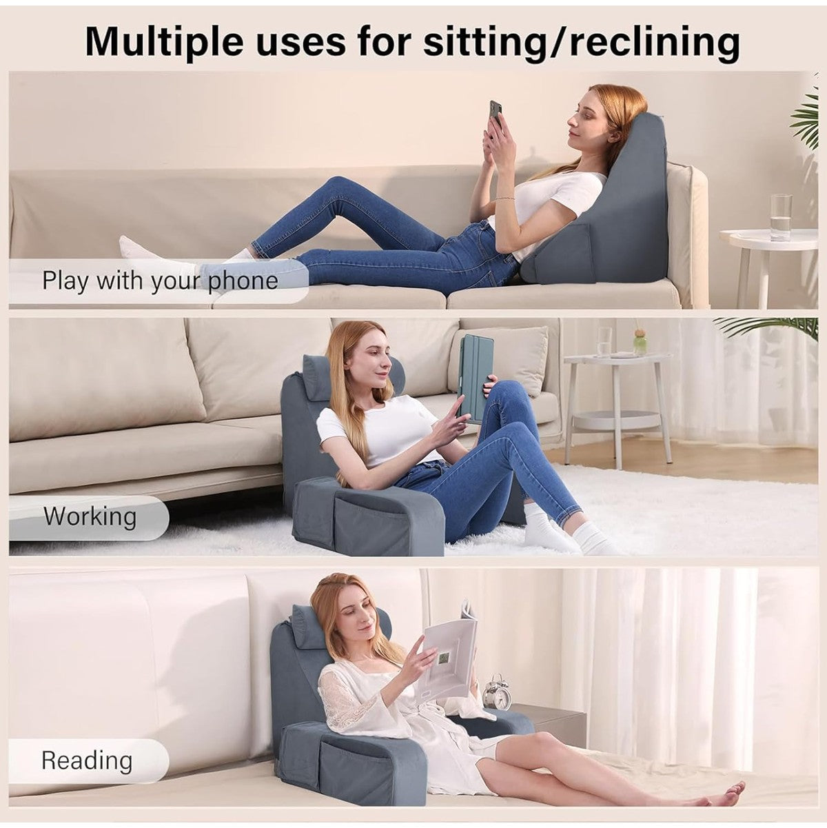 Back Pillow With Armrests, Ergonomic Back Support Cushion For Bed Chair, Back Cushion For Watching TV/Reading/Resting