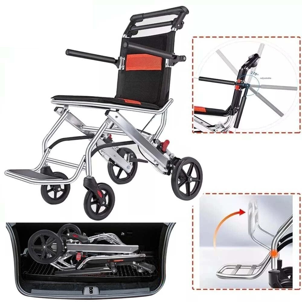 Lightweight Foldable Travel Wheelchair Aluminum Alloy Portable Pushchair