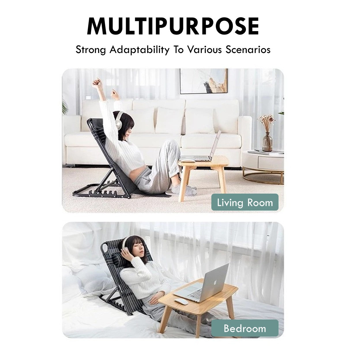 Foldable Reclining Backrest Lazy Chair Adjustable Angle Foldable Back Support