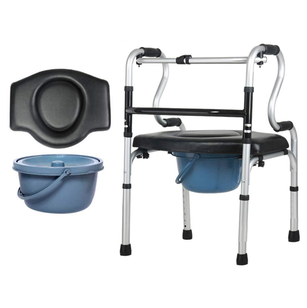 3 in 1 Adjustable Foldable Elderly Walking Frame Toilet Support with Shower Board and Wheels