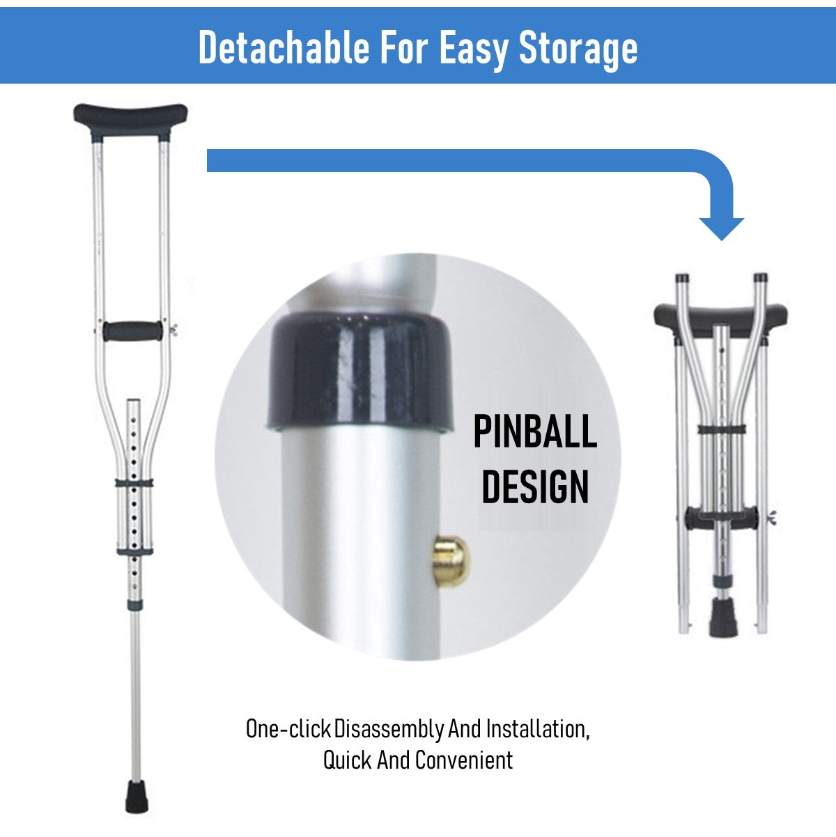 Foldable Underarm Crutches With Height Adjustment (A Pair)