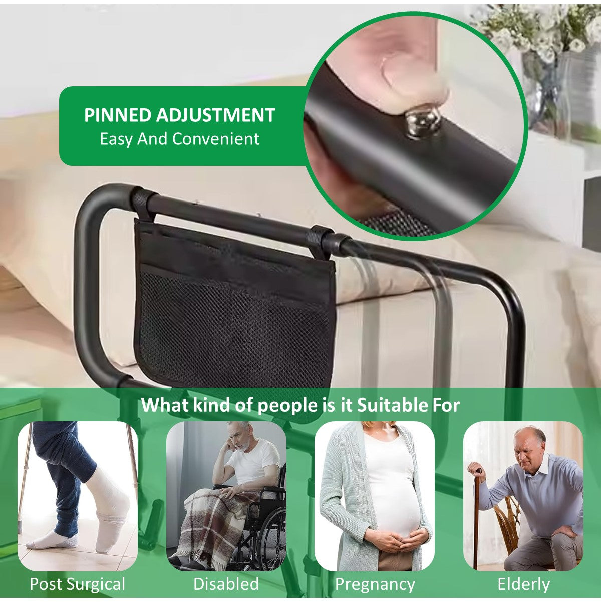 Bedside Armrest Grab Bar Safety Handrail With Extendable Armrest