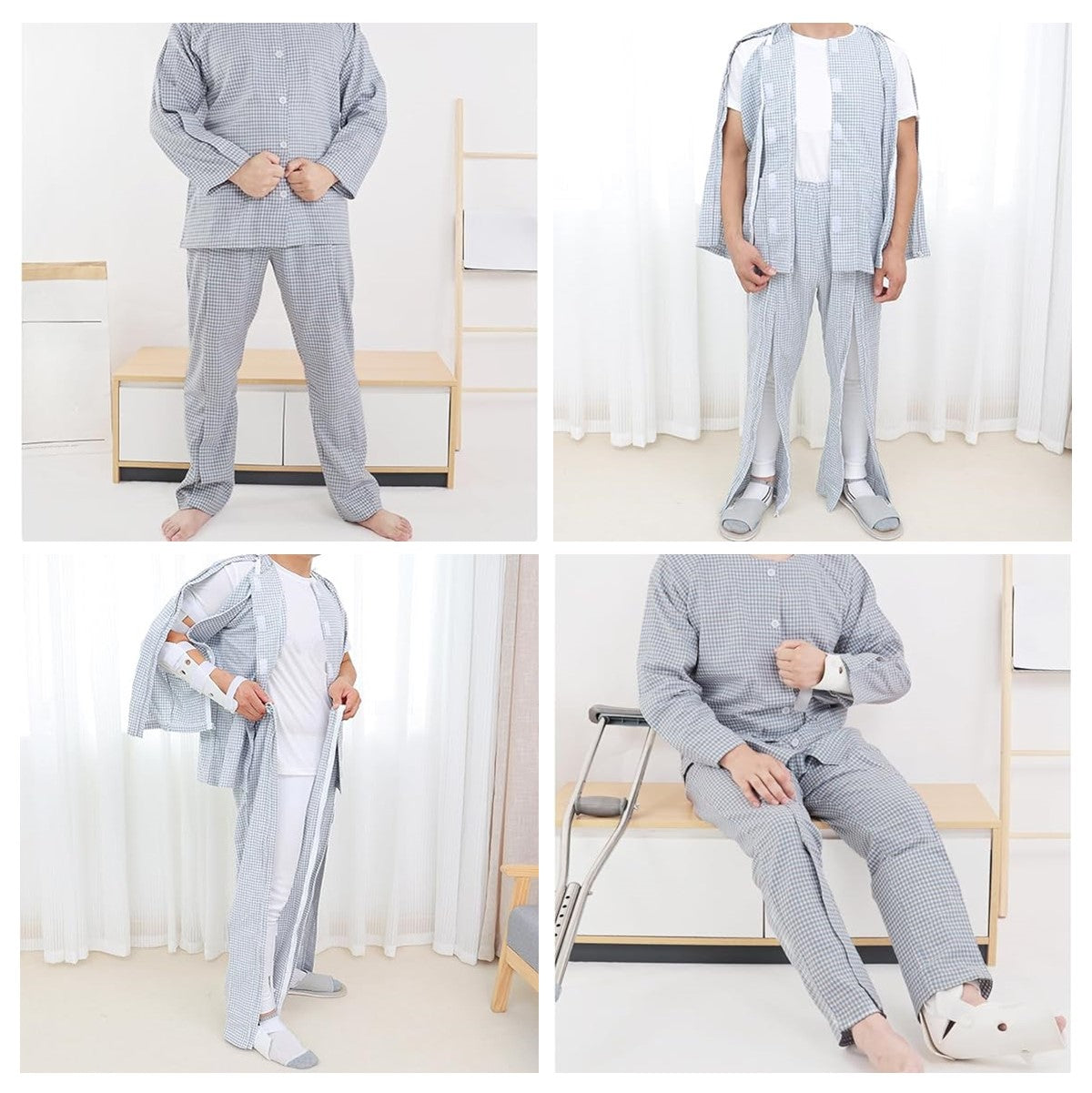 Patients Nursing Clothes Men Ladies For Disability Dialysis Fracture Patient Elderly (Long Pants And Shirt)