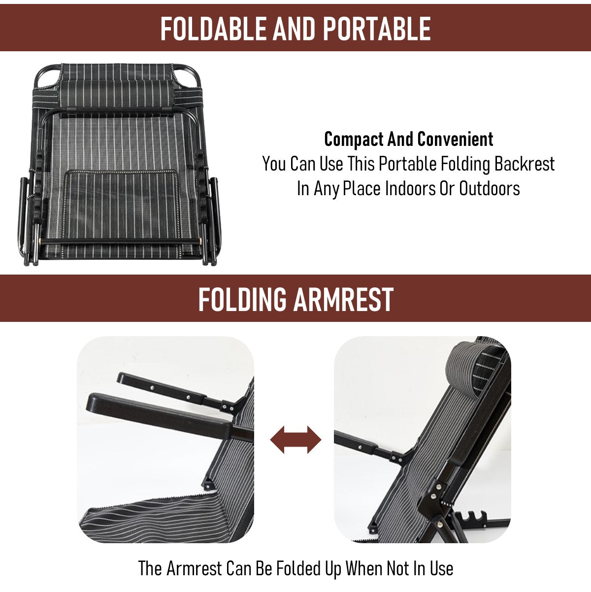 Foldable Reclining Backrest with Armrests