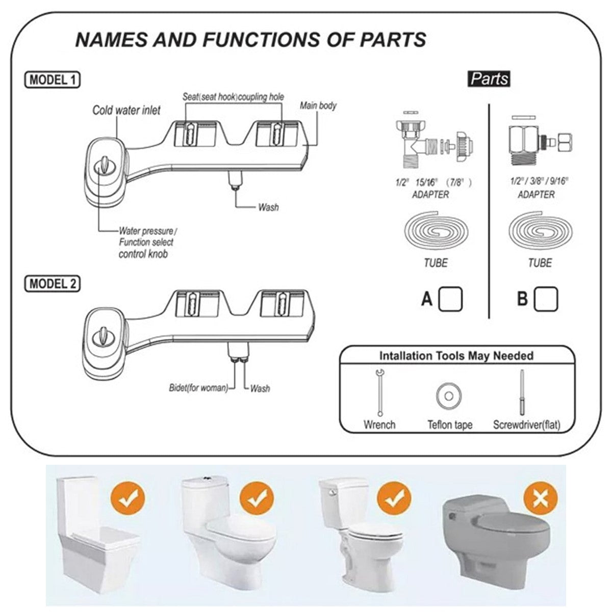 Bathroom Toilet Bidet Water Spray Bidet Toilet Attachment Self-Cleaning