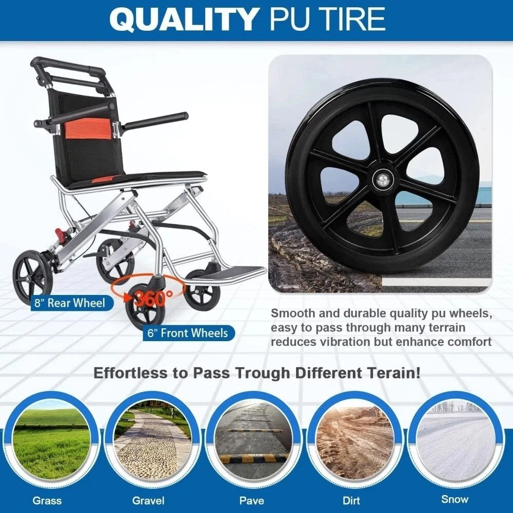 Lightweight Foldable Travel Wheelchair Aluminum Alloy Portable Pushchair