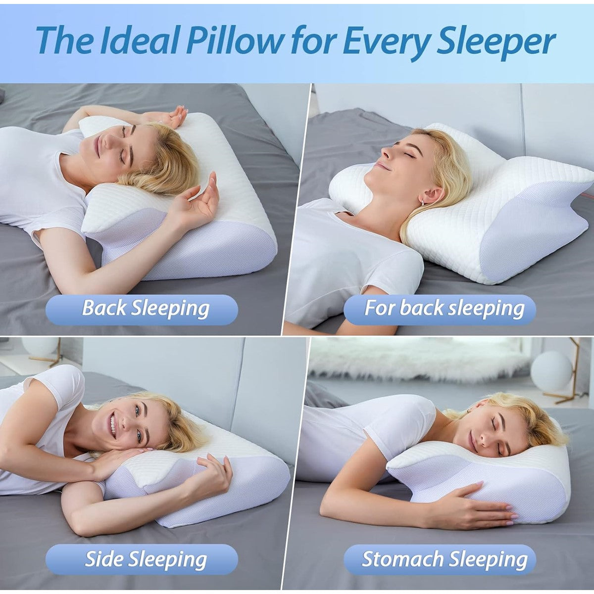 Memory Foam Cervical Pillow, Ergonomic Contour Orthopedic Pillow For Neck Pain, Contoured Support Pillows For Side Back Stomach Sleepers
