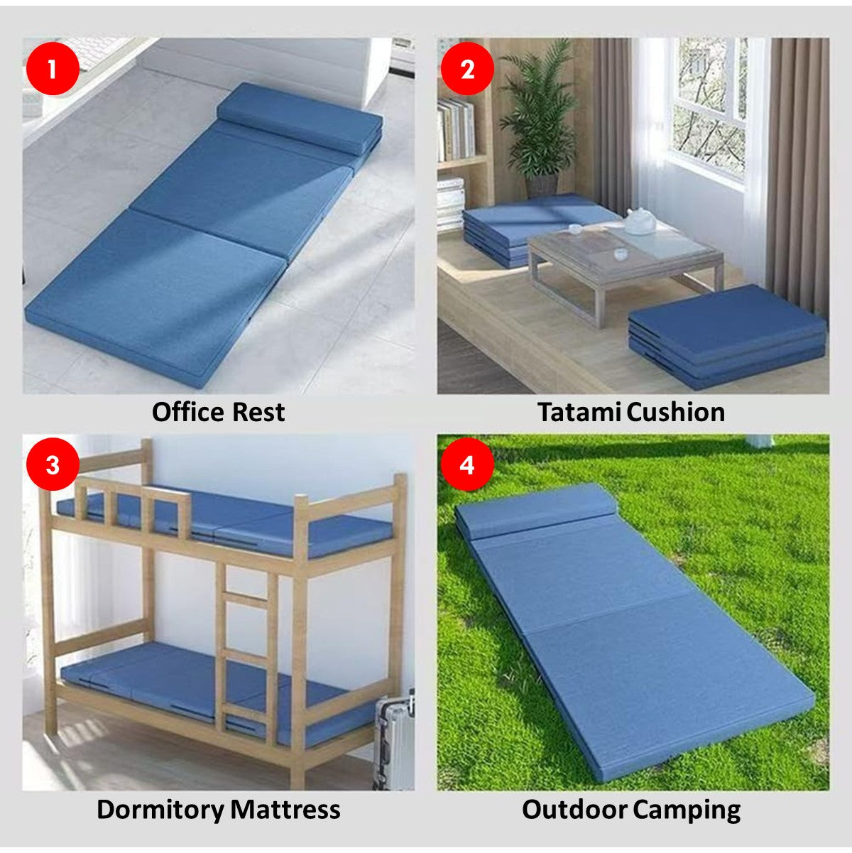 Four Fold Mattress Multifunctional Portable Folding Bed Lightweight Reclining Bed