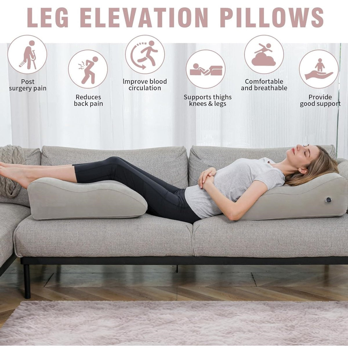 Inflatable Leg Support Pillow, Leg Elevation Pillow for Sleeping, Swelling, Rest, Reading