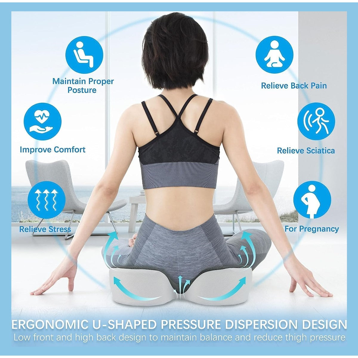 Premium Memory Foam Back Lumbar Support Seat Cushion Pad