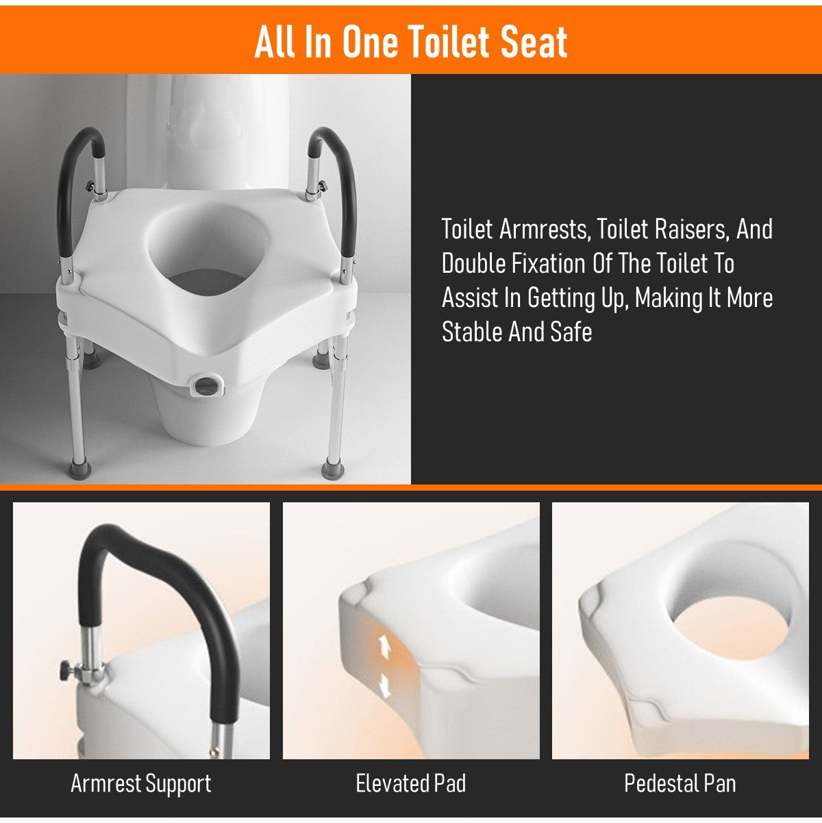 Elevated Toilet Seat Adjustable Raised Toilet Seat With Arms Support For Elderly Pregnant Women