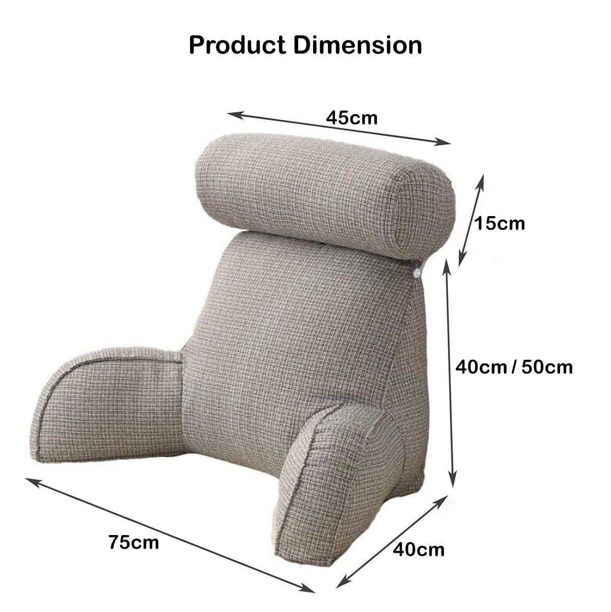 Large Memory Foam Backrest Pillow With Support Arms And Detachable Neck Pillow