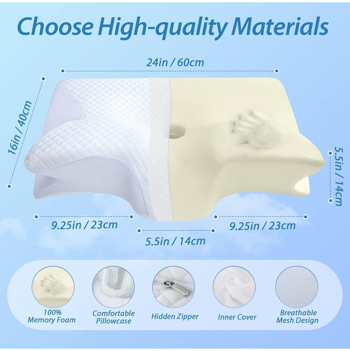 Memory Foam Cervical Pillow, Ergonomic Contour Orthopedic Pillow For Neck Pain, Contoured Support Pillows For Side Back Stomach Sleepers
