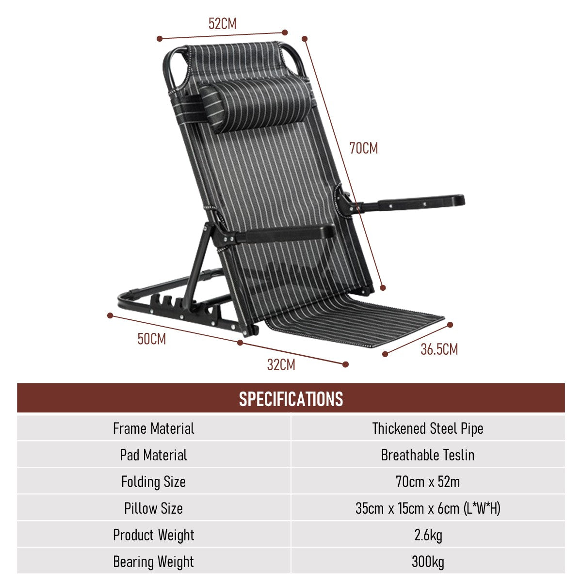 Foldable Reclining Backrest with Armrests