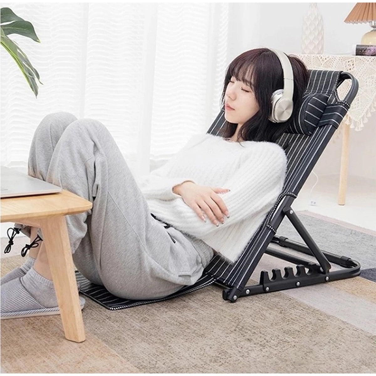 Foldable Reclining Backrest Lazy Chair Adjustable Angle Foldable Back Support