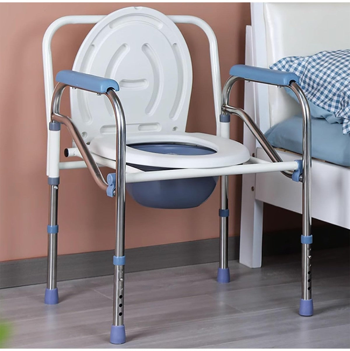 Portable Potty Chair Toilet Foldable Adjustable Commodes Chair Close Stool Chamber Pot Stainless Steel