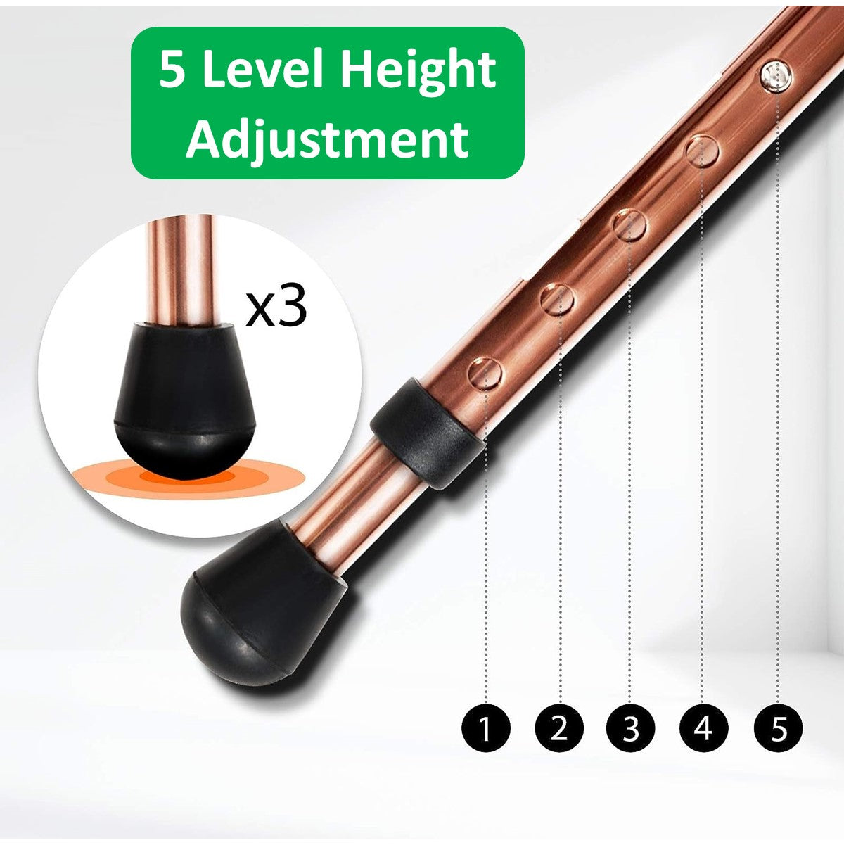 Foldable Walking Stick with Height Adjustment and LED Lighting and Seat Pad