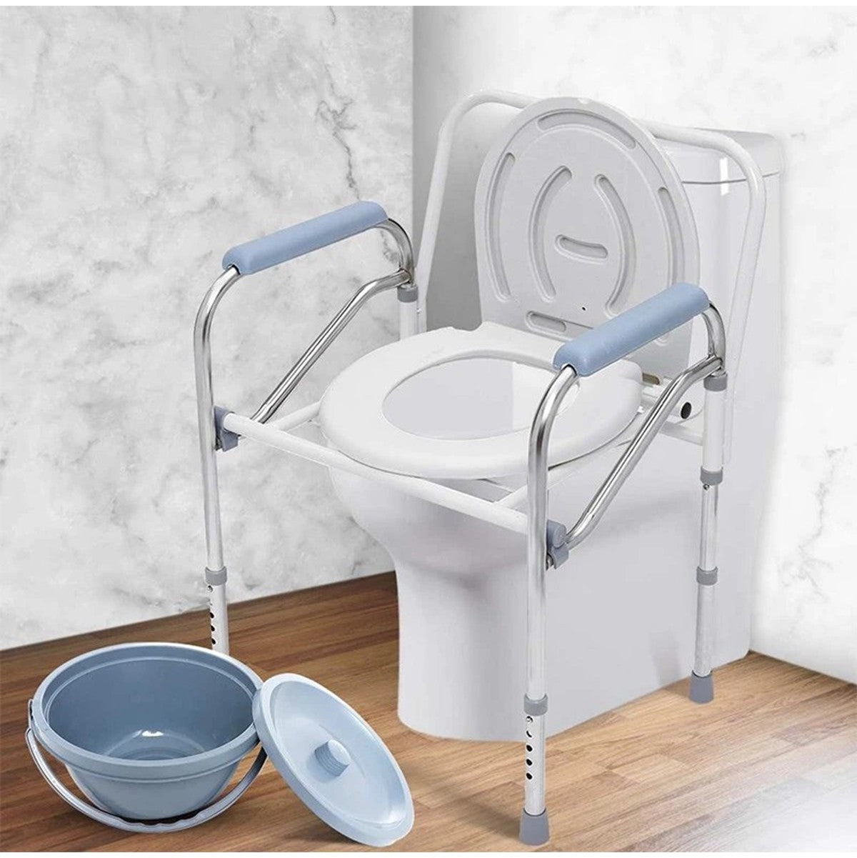 Portable Potty Chair Toilet Foldable Adjustable Commodes Chair Close Stool Chamber Pot Stainless Steel