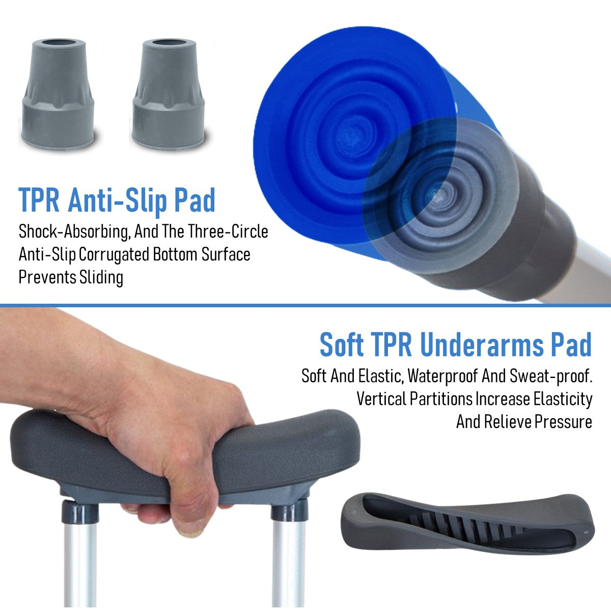 Foldable Underarm Crutches With Height Adjustment (A Pair)