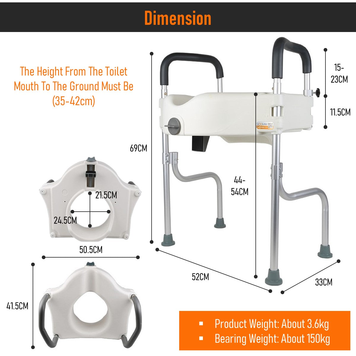 Elevated Toilet Seat Adjustable Raised Toilet Seat With Arms Support For Elderly Pregnant Women