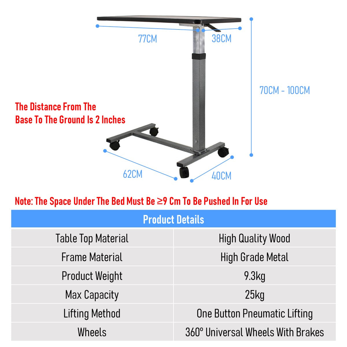 Mobile Adjustable Wheelchair Patient Dining Hospital Ward Bedside Nursing Table