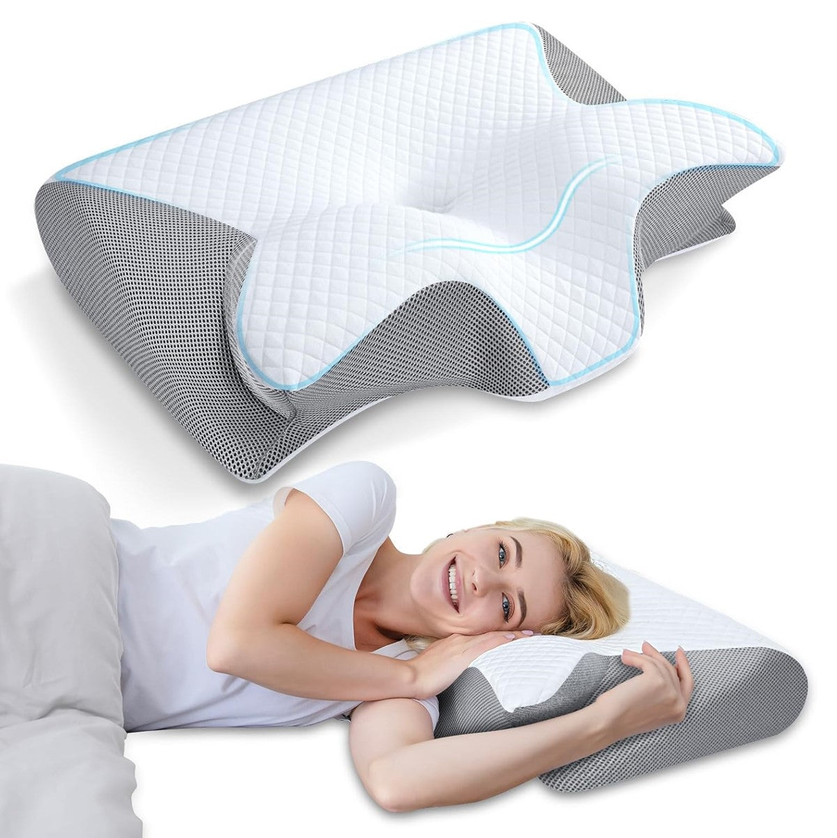 Memory Foam Cervical Pillow, Ergonomic Contour Orthopedic Pillow For Neck Pain, Contoured Support Pillows For Side Back Stomach Sleepers