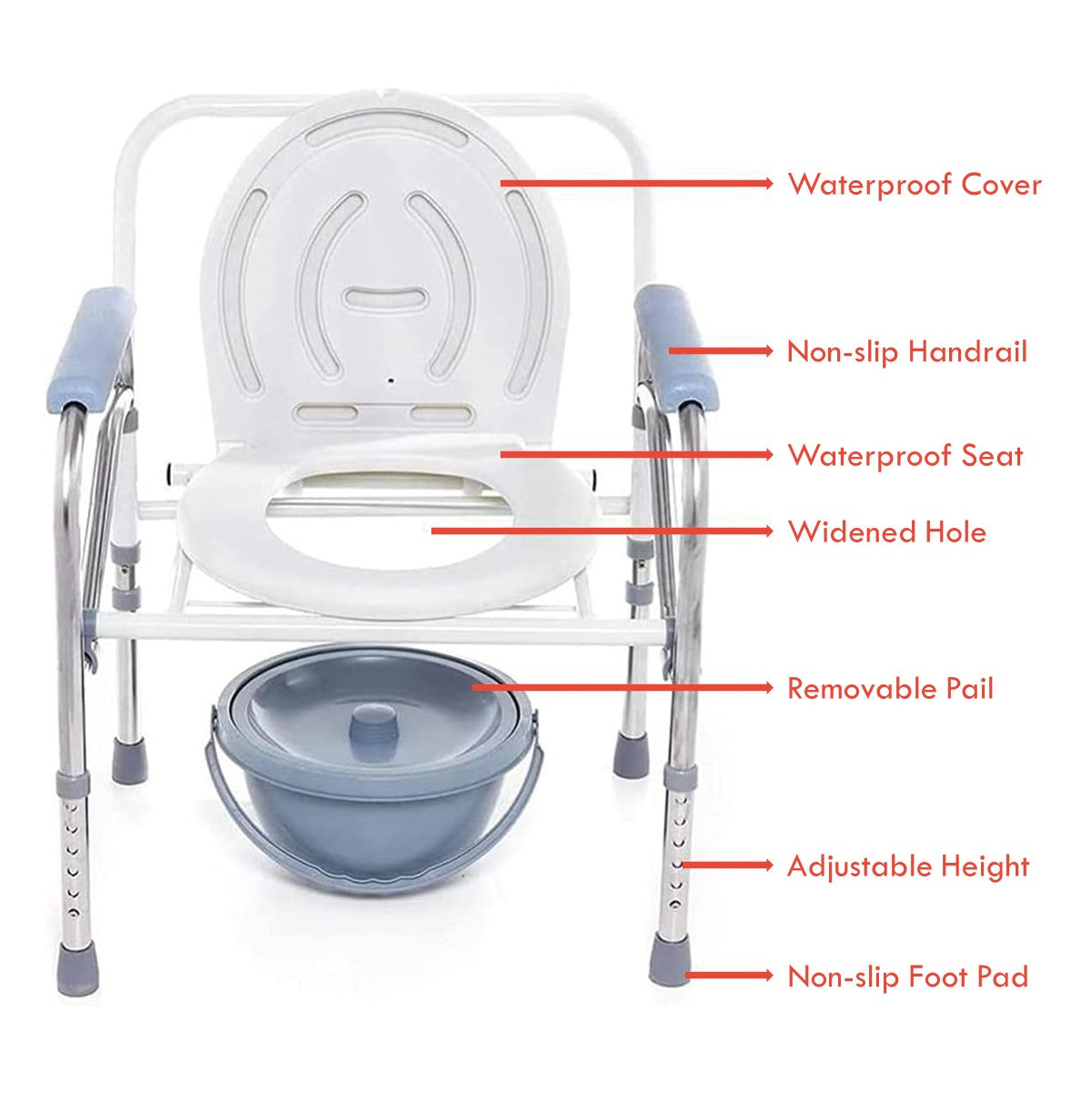 Portable Potty Chair Toilet Foldable Adjustable Commodes Chair Close Stool Chamber Pot Stainless Steel