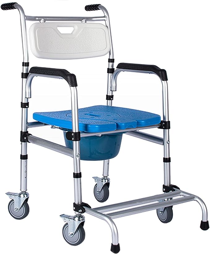 Premium Aluminum Alloy Commode Chair Toilet Chair Shower Chair With Wheels And Footrest And Anti-Tipper
