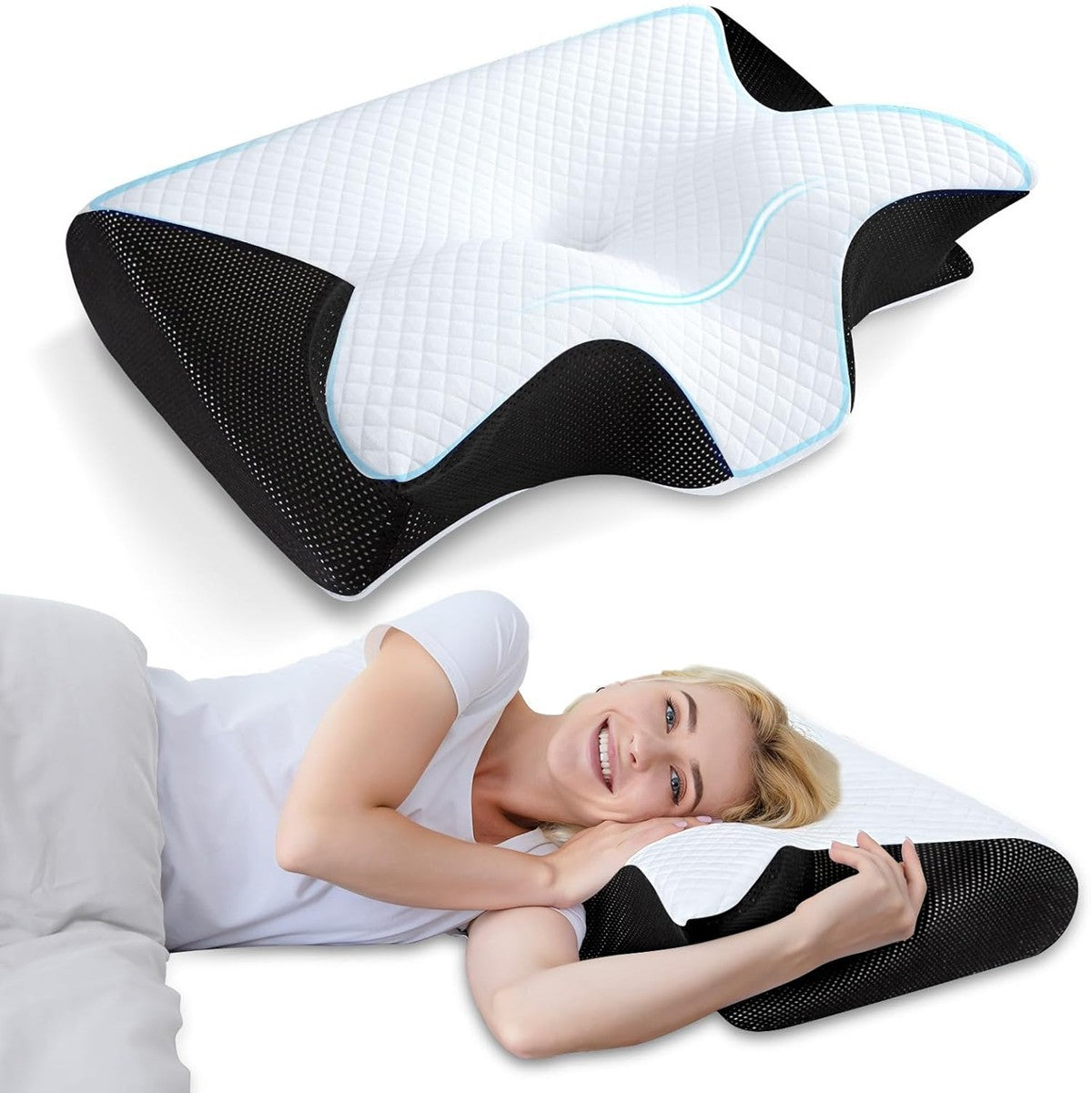 Memory Foam Cervical Pillow, Ergonomic Contour Orthopedic Pillow For Neck Pain, Contoured Support Pillows For Side Back Stomach Sleepers