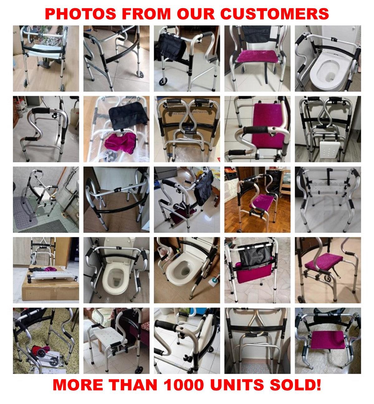 3 in 1 Adjustable Foldable Elderly Walking Frame Toilet Support with Shower Board and Wheels