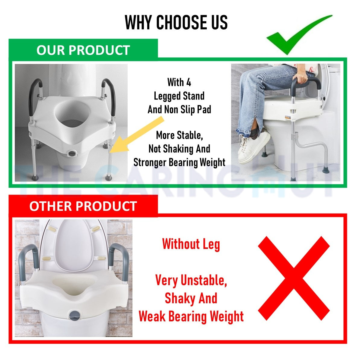Elevated Toilet Seat Adjustable Raised Toilet Seat With Arms Support For Elderly Pregnant Women