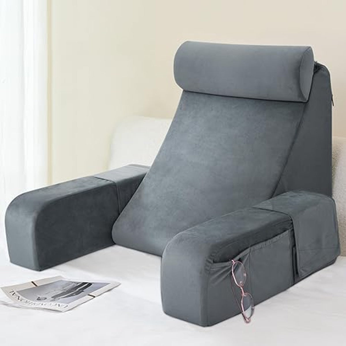 Back Pillow With Armrests, Ergonomic Back Support Cushion For Bed Chair, Back Cushion For Watching TV/Reading/Resting