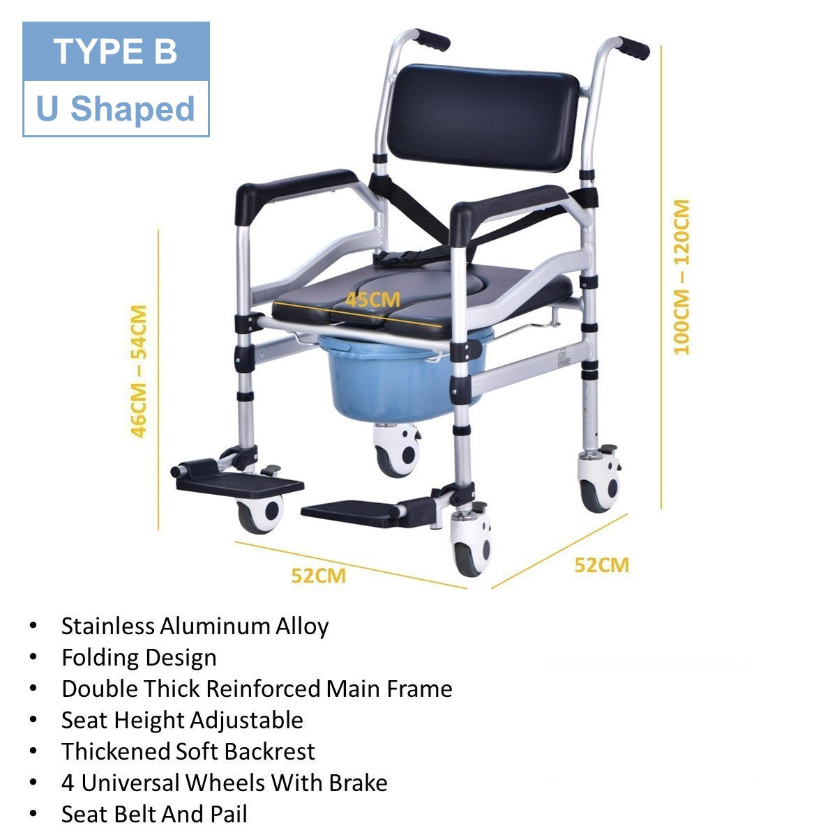 Foldable Commode Chair With Height Adjustment