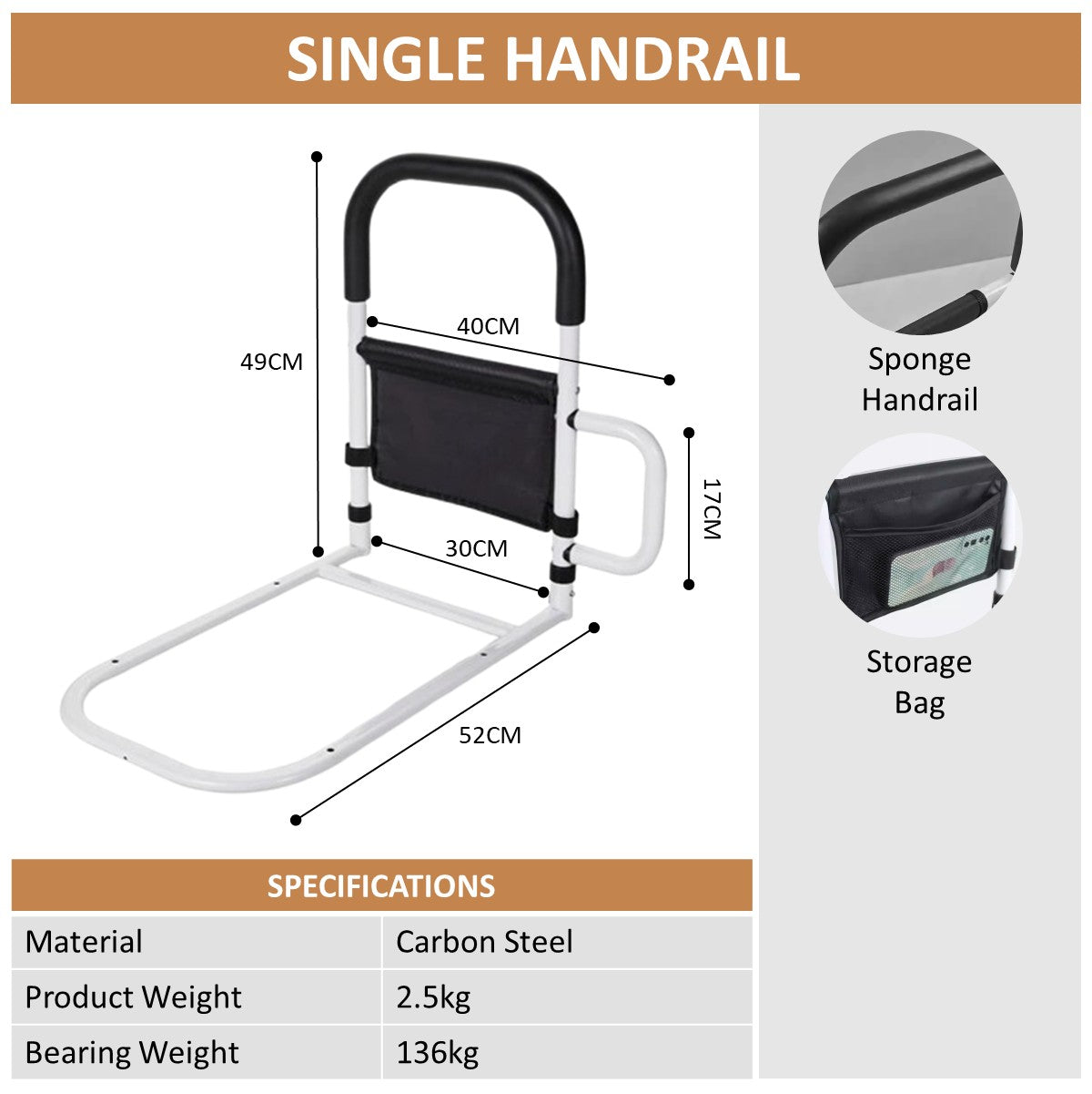 Bedside Armrest Grab Bar Safety Handrail