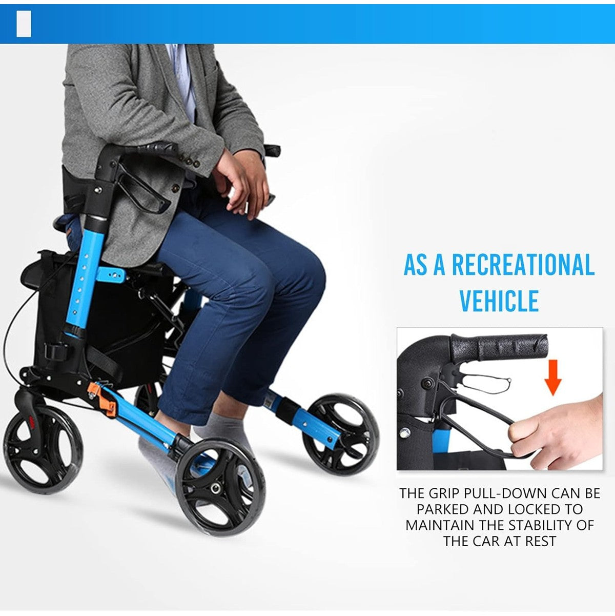 Foldable Elderly Rollator Elderly Walker With Seat, Basket and Wheels