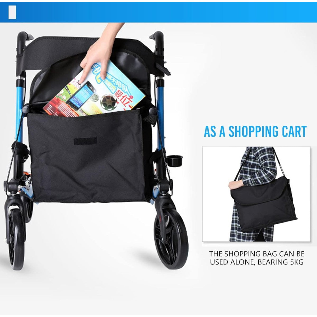 Foldable Elderly Rollator Elderly Walker With Seat, Basket and Wheels